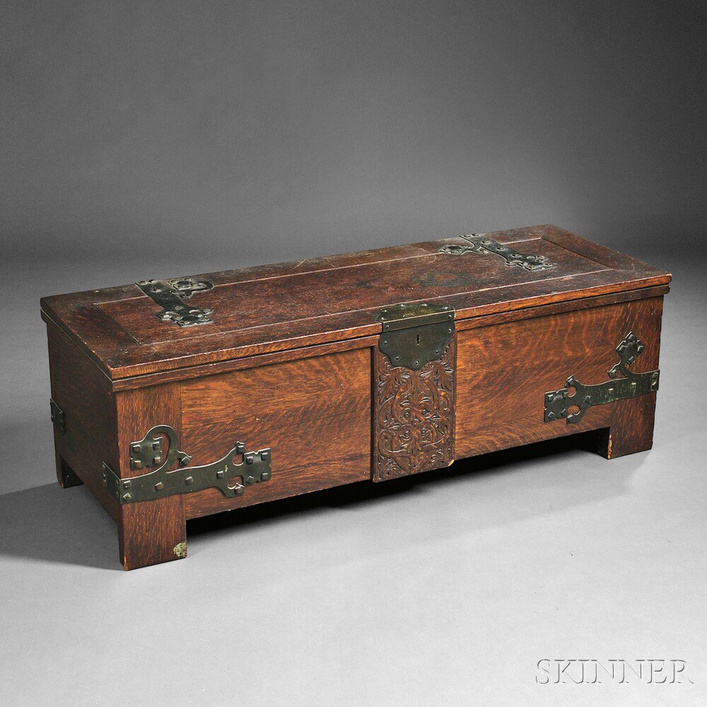 Appraisal: Arts Crafts Storage Chest Oak England c Rectangular top with