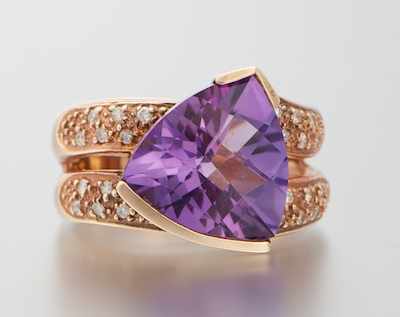 Appraisal: A Ladies' Trilion Cut Amethyst and Diamond Ring k rose