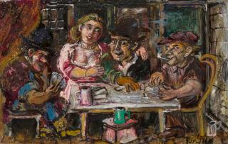 Appraisal: DAVID BURLIUK RUSSIAN - The Gamblers oil on board x