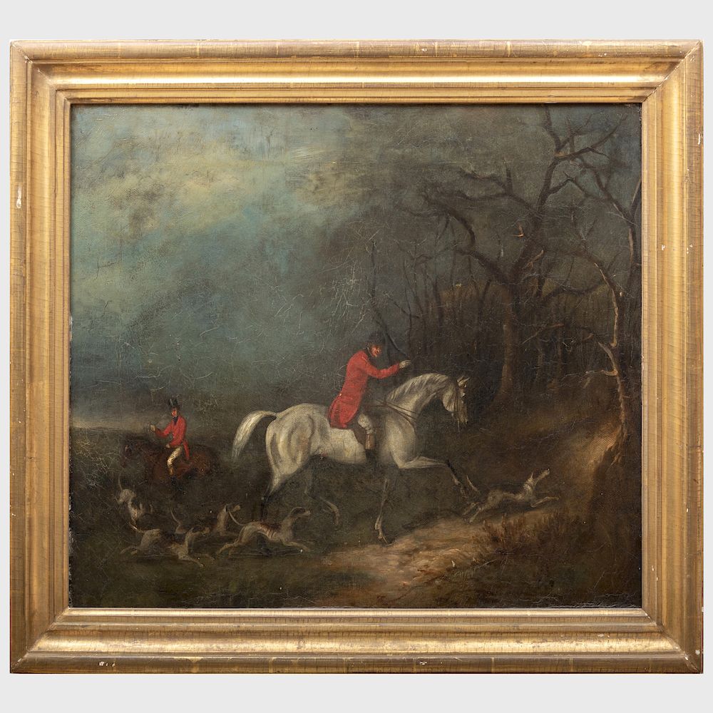 Appraisal: English School The Hunt Oil on canvas unsigned lined x