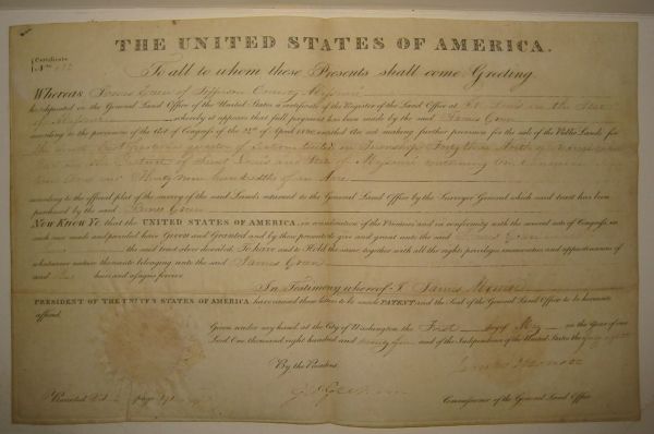 Appraisal: MONROE JAMES Partly-printed vellum Document Signed as President land deed