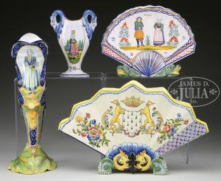 Appraisal: FOUR OUTSTANDING PIECES OF QUIMPER POTTERY Lot including Magnificent large