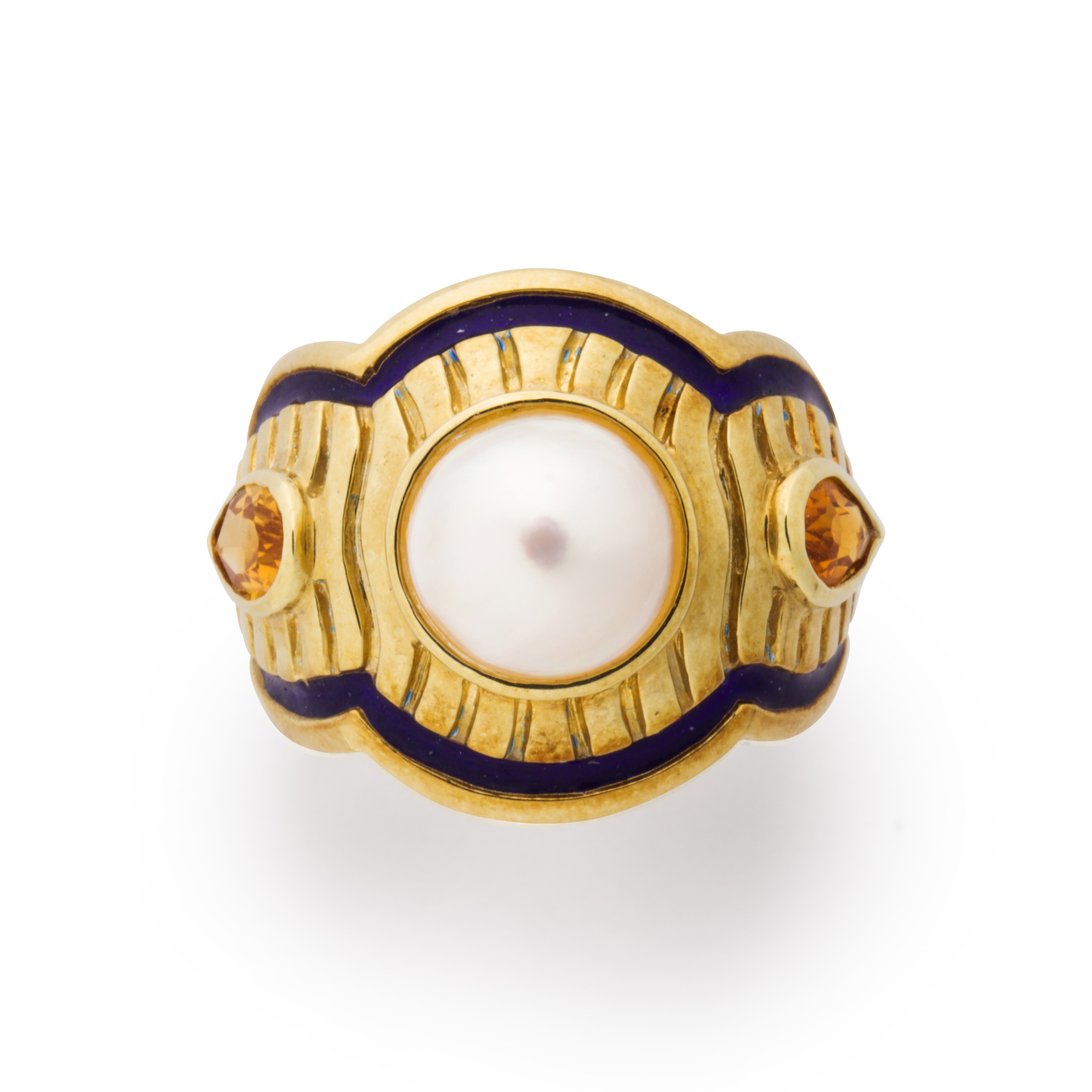 Appraisal: A MABE PEARL CITRINE AND FOURTEEN KARAT GOLD RING A