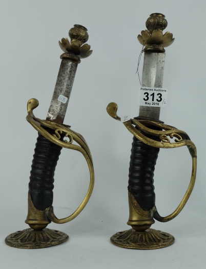 Appraisal: Pair of Reproduction sword handles made into candlesticks