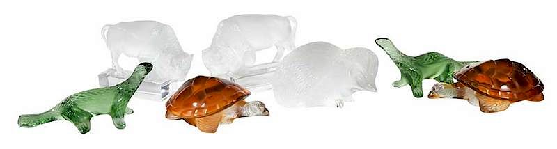 Appraisal: Seven Lalique Glass Animal Figures comprising hedgehog two turtles two