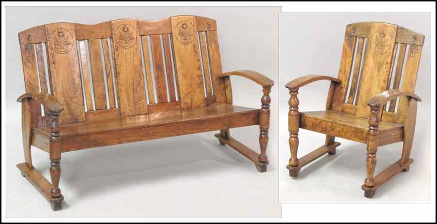 Appraisal: TH CENTURY FILIPINO TROPICAL HARDWOOD LOVESEAT AND ARMCHAIR Loveseat ''