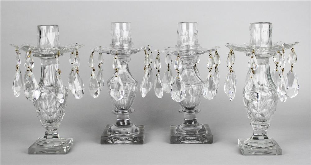 Appraisal: TWO SIMILAR PAIRS OF GEORGE III CUT GLASS CANDLESTICKS early