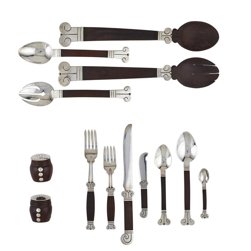 Appraisal: HECTOR AGUILAR AZTEC SILVER FLATWARE SERVICE Extensive service for twelve