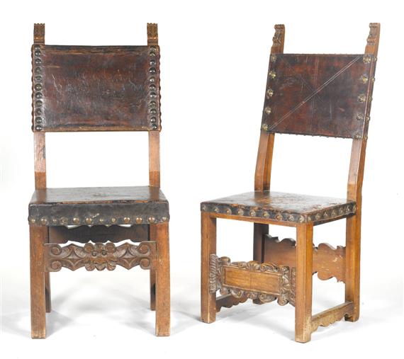 Appraisal: TWO SIMILAR CHAIRS early Baroque Italy th cent Carved walnut