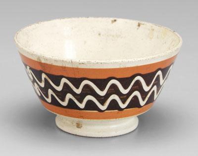 Appraisal: Mocha ware bowl wavy white slip decoration on brown bands