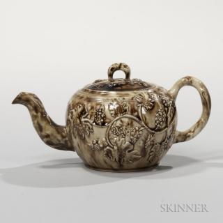 Appraisal: Staffordshire Brown Tortoiseshell-glazed Cream-colored Teapot and Cover England c twig