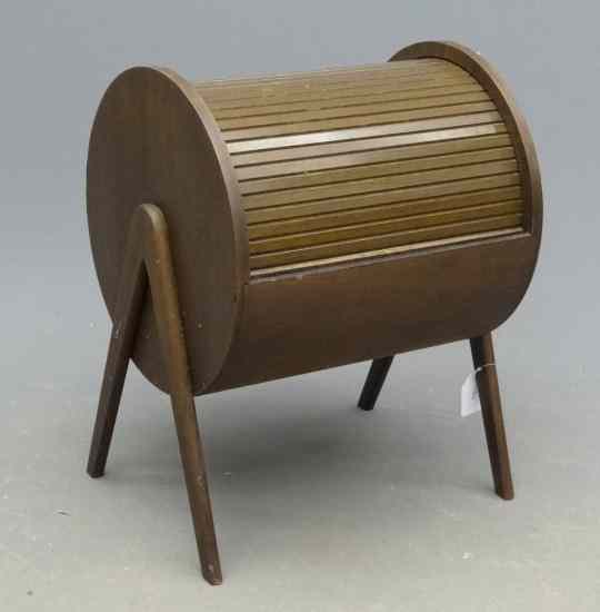 Appraisal: Mid Century tambour type magazine rack '' W '' Ht