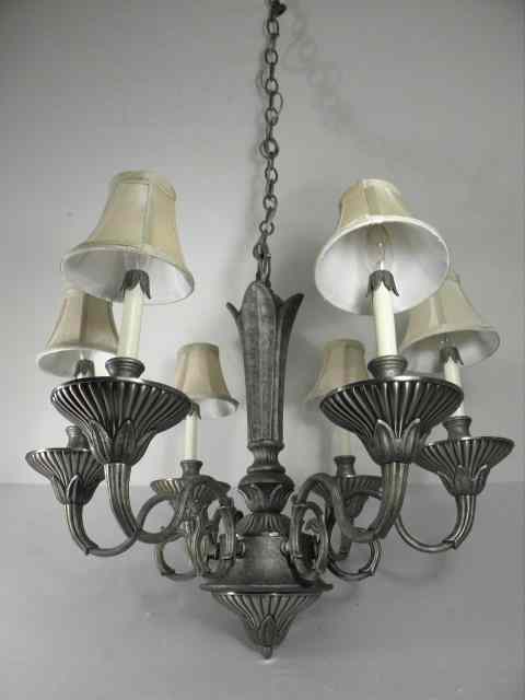 Appraisal: Contemporary style six arm hanging chandelier Iron six arm frame