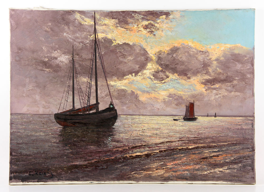 Appraisal: - Konig Seascape with Fishing Boats O C Leo Konig