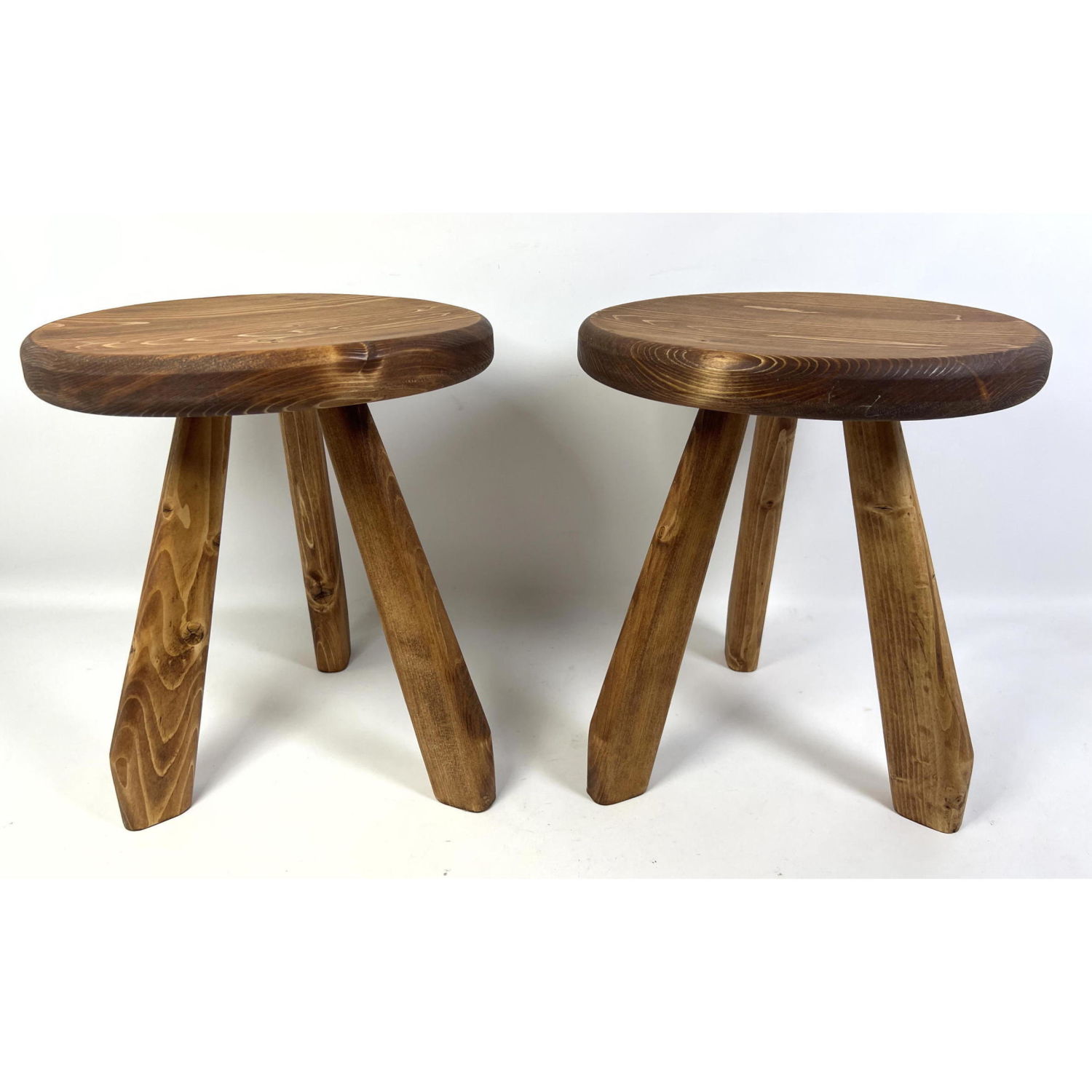 Appraisal: Pair Charlotte Perriand style Pine Leg Stools Dimensions H inches