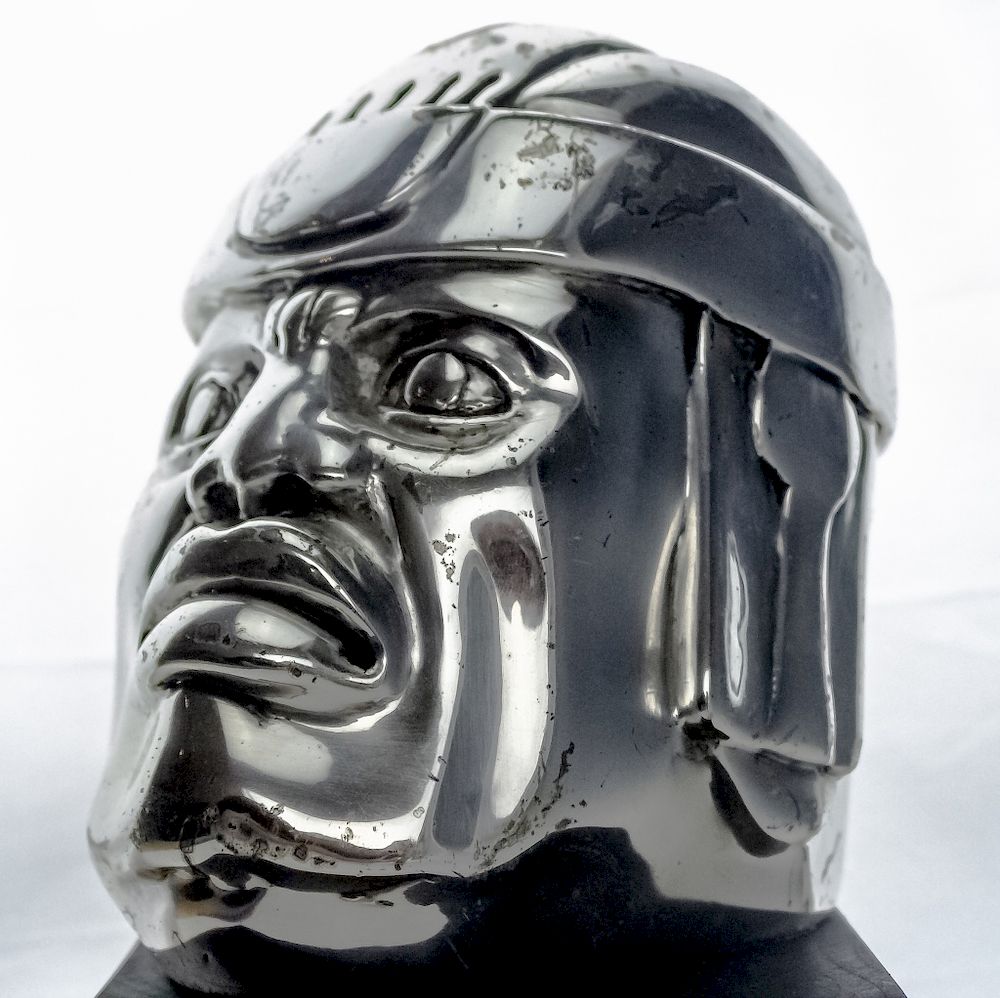 Appraisal: Mexican Olmec Style Figural Silver Sculpture Bust Large Olmec style