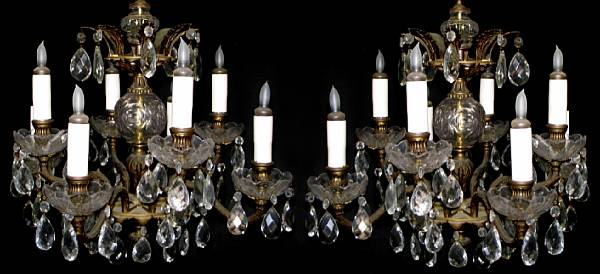 Appraisal: A pair of Louis XVI gilt metal six light chandeliers