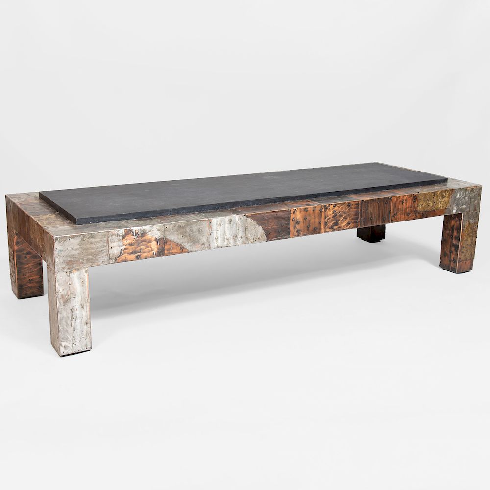 Appraisal: Paul Evans Mixed-Metal Patchwork Coffee Table with Slate Top x