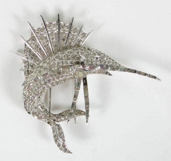 Appraisal: Marcel Boucher Swordfish Sailfish Brooch Fur Clip with clear rhinestones