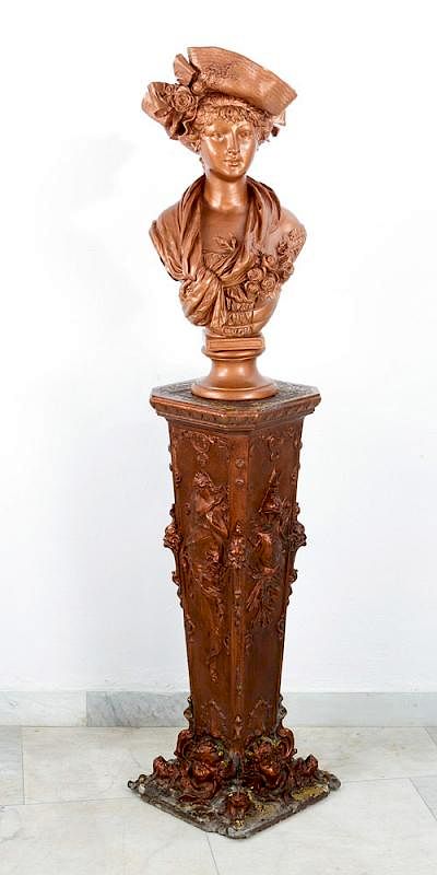 Appraisal: A Belle-Epoque terracotta bust A Belle-Epoque terracotta bust of a