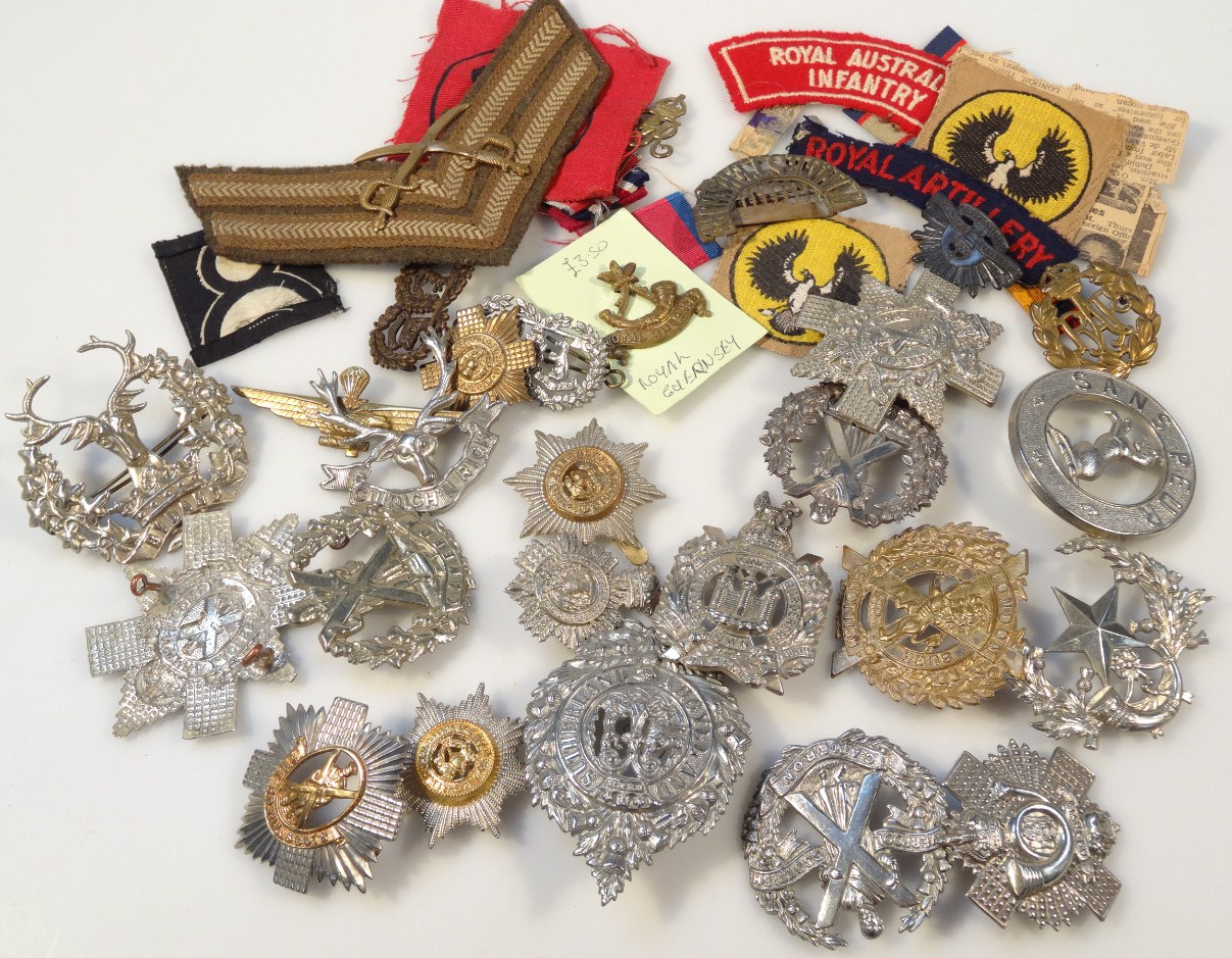 Appraisal: Various thC army cap badges sew on badges etc to