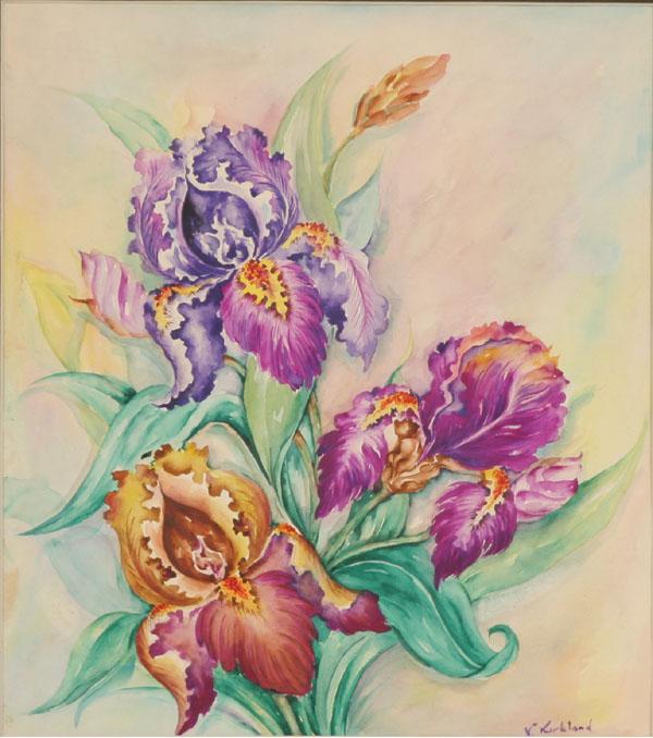 Appraisal: Floral still life irises watercolor x signed 'V Kirkland' lower