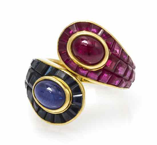 Appraisal: A Karat Yellow Gold Sapphire and Ruby Ring in a