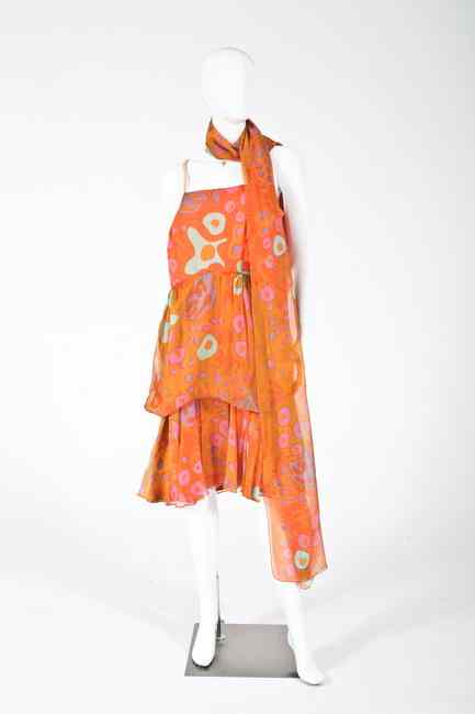 Appraisal: VINTAGE SARMI CHIFFON DRESS AND WRAP s Dress with layers