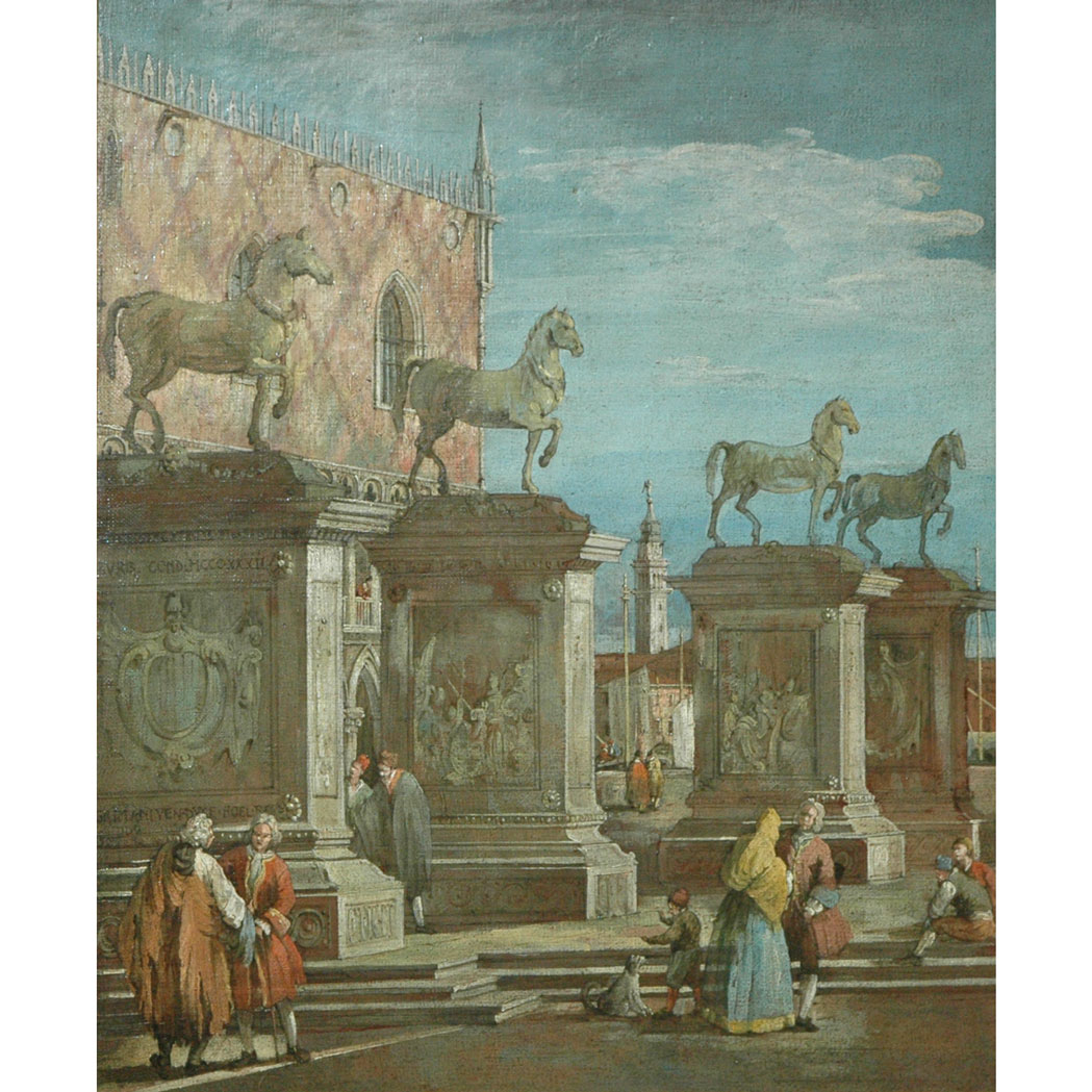 Appraisal: Manner of Canaletto Capriccio with Four Horses from the Piazza