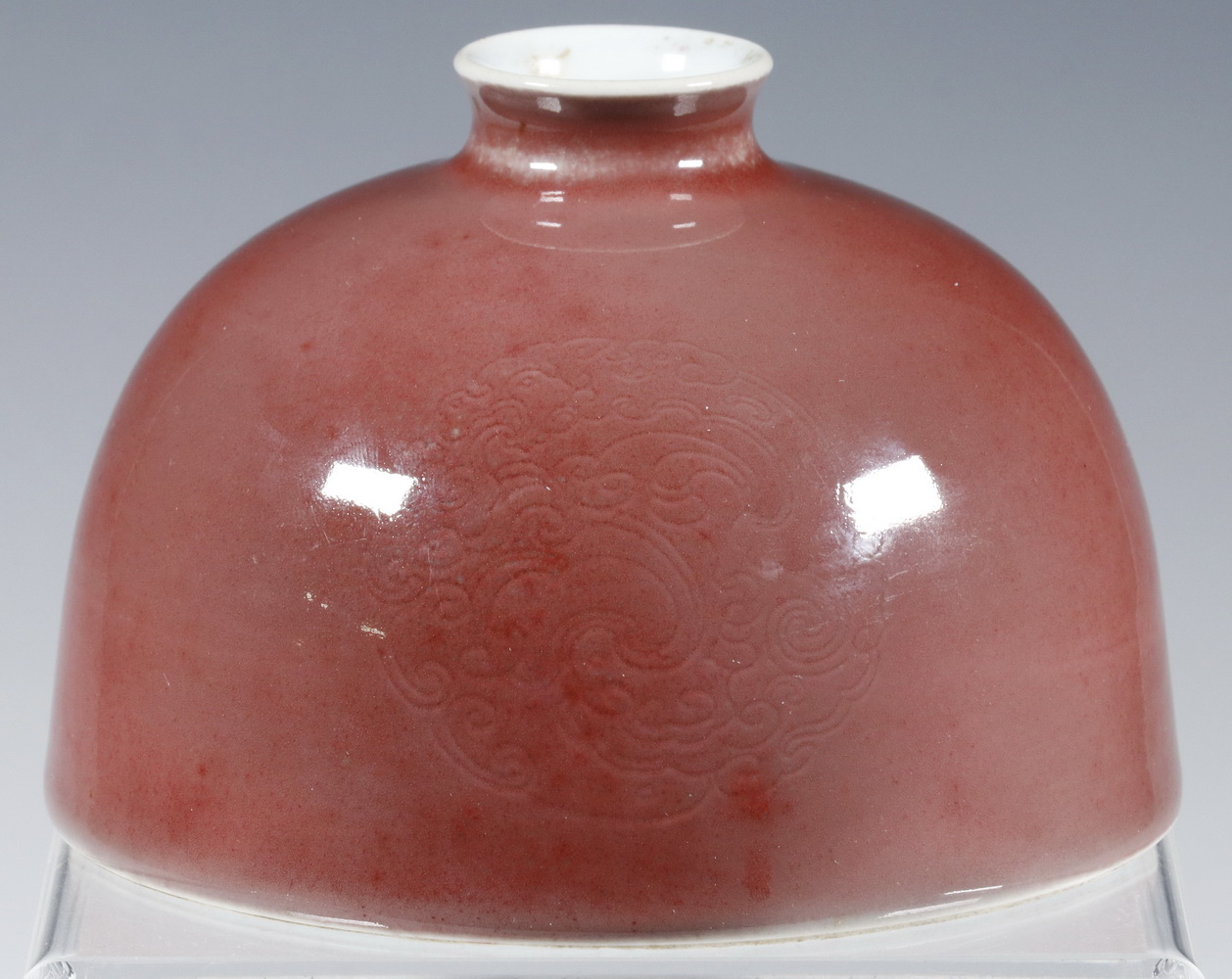 Appraisal: CHINESE PEACHBLOOM GLAZED BEEHIVE WATERPOT Chinese Porcelain Waterpot domed form