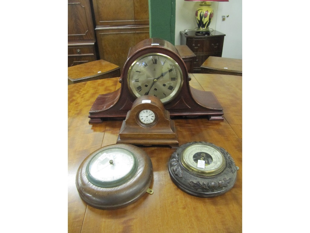 Appraisal: Two mahogany mantle clocks and two wall barometers