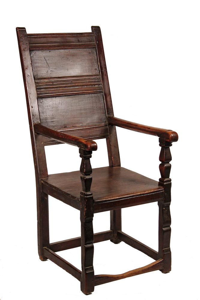 Appraisal: PILGRIM CENTURY ARMCHAIR - Walnut Wainscoat Armchair with tall two-panel