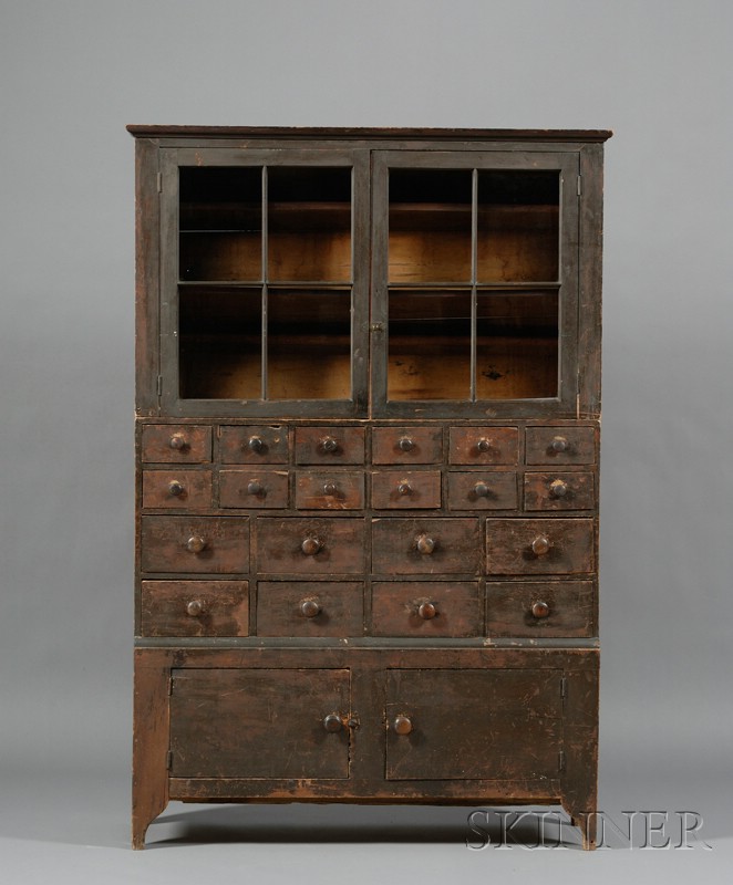 Appraisal: Grain-painted Glazed Twenty-Drawer Apothecary Cabinet probably western Massachusetts early th