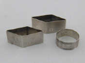 Appraisal: A pair of silver Art Deco rhomboid napkin rings with