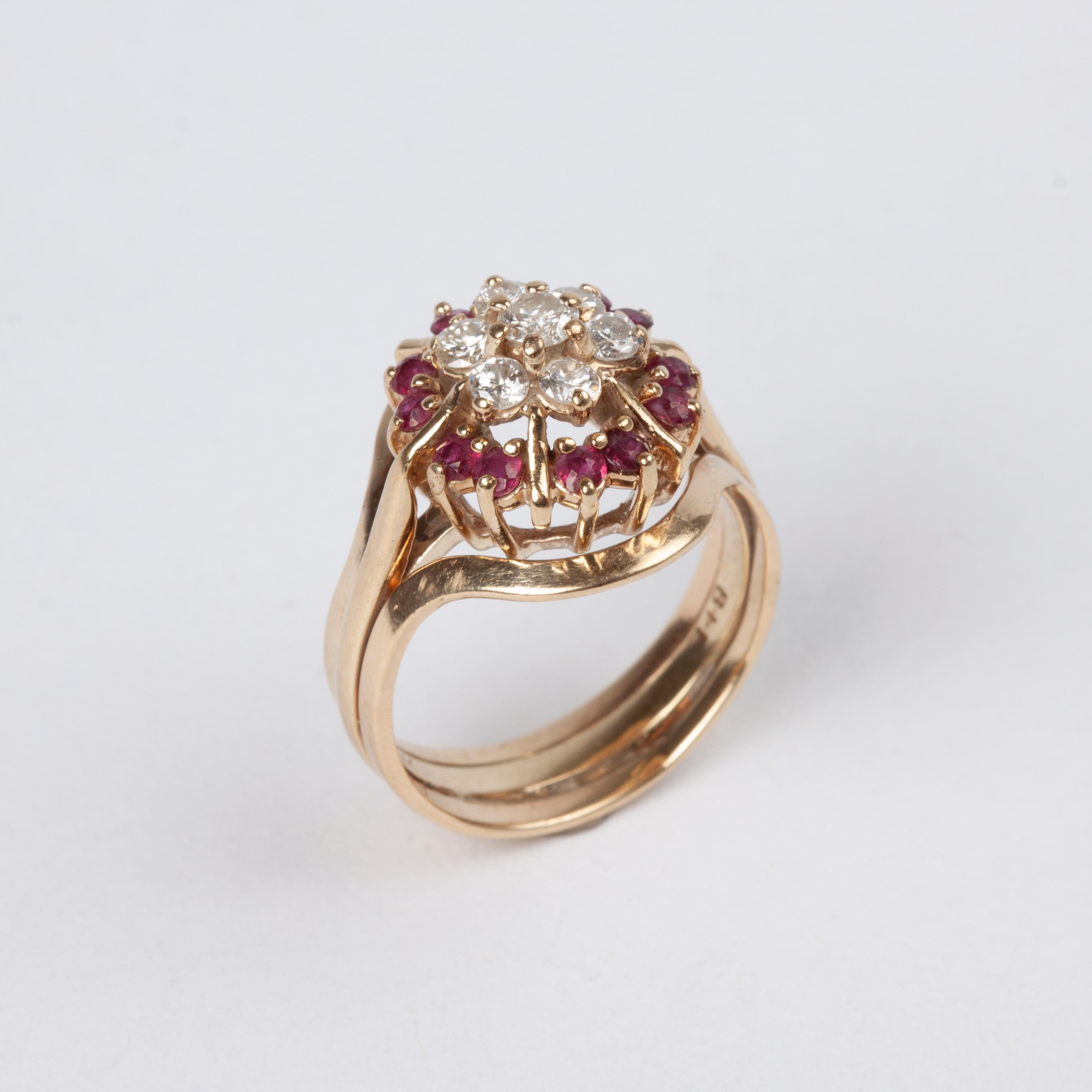 Appraisal: RUBY AND DIAMOND K RING A k yellow gold ring