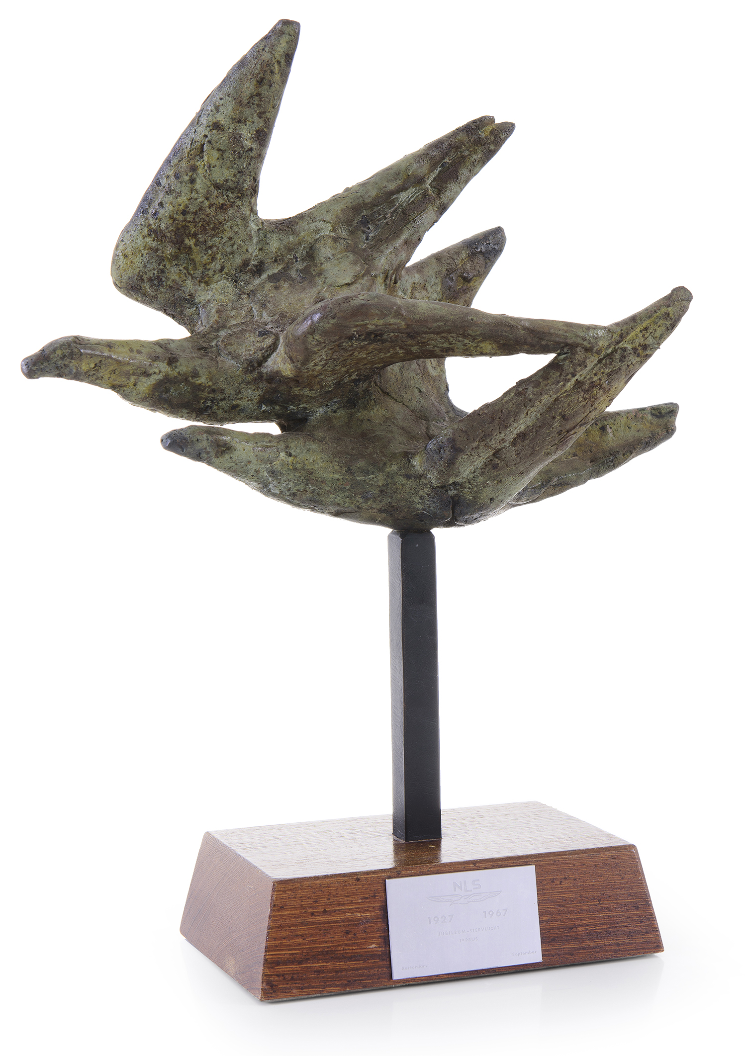 Appraisal: DUTCH BIRD SCULPTURE MOUNTED ON WOOD BLOCK Solid bronze Dutch