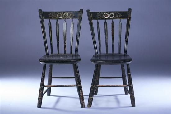 Appraisal: PAIR BLACK-PAINTED TABLET-TOP ARROW-BACK WINDSOR SIDE CHAIRS th century with