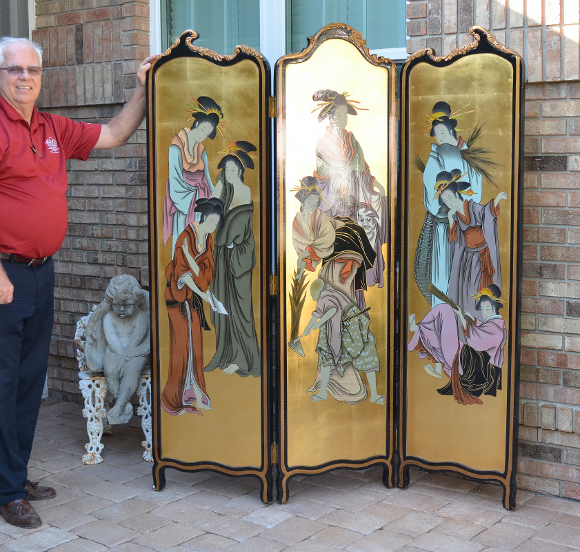 Appraisal: ORIENTAL PANEL FLOOR SCREEN WITH GEISHA panels with carved and