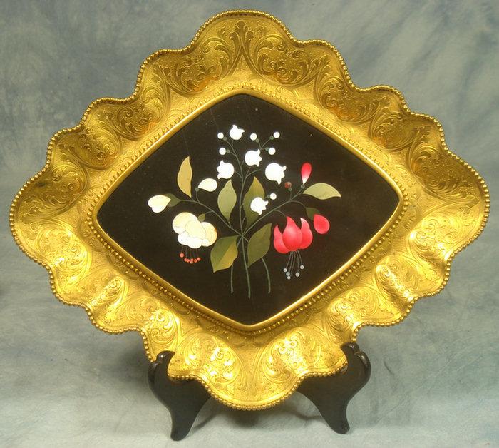 Appraisal: Pietra dura tray in engraved gilt bronze frame with label