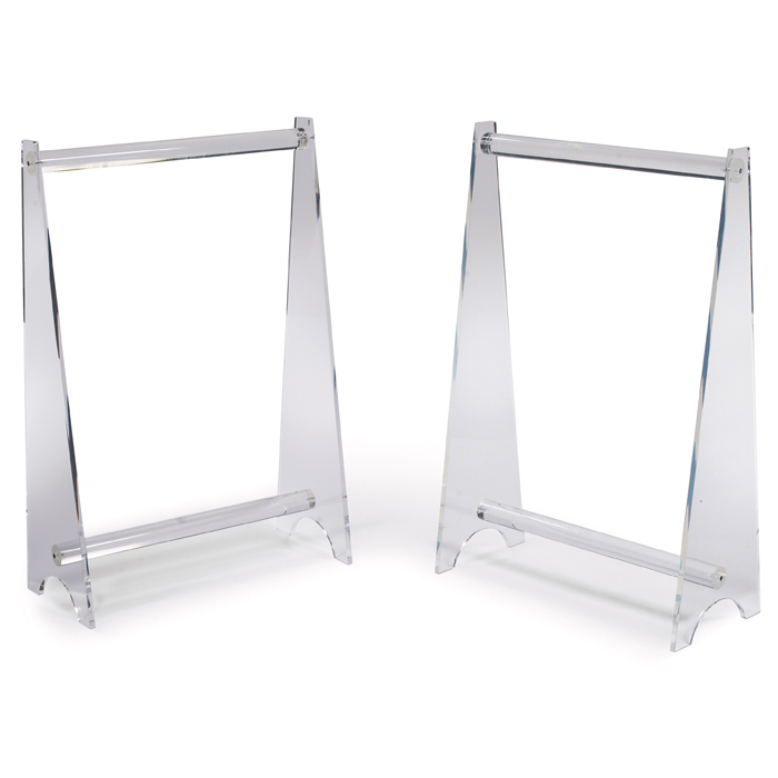 Appraisal: Lucite towel display racks pair solid rod supports slab sides