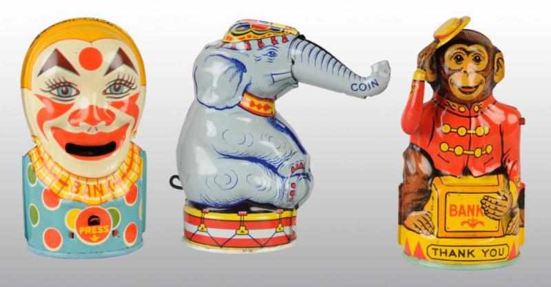 Appraisal: Lot of Tin Chein Vending Banks Description Includes one elephant