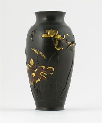 Appraisal: A Japanese bronze baluster vase decorated in gold and copper