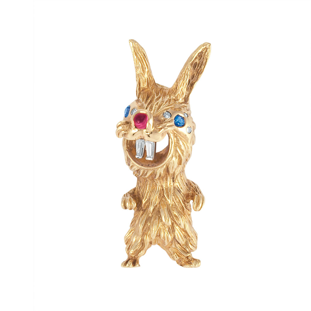 Appraisal: Gold Diamond and Gem-Set Rabbit Brooch Ap dwt