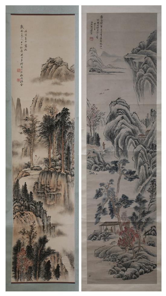 Appraisal: AFTER HU PEIHENG Chinese - MOUNTAINOUS LANDSCAPE together with AFTER