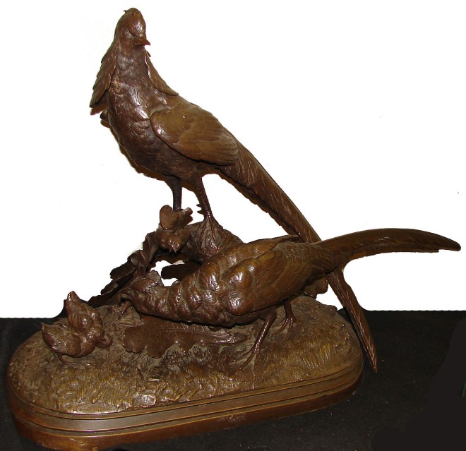 Appraisal: Auguste Jean Baptiste Lechesne Bronze pheasant grouping t signed