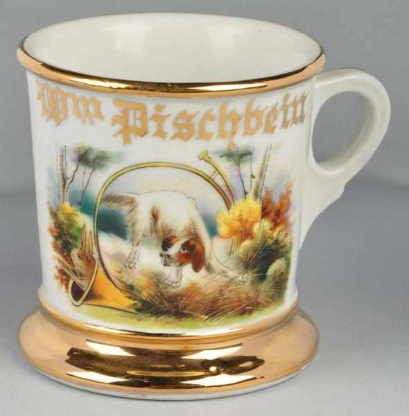 Appraisal: Hunting Dog Woods Scene Shaving Mug Description Gilt name William