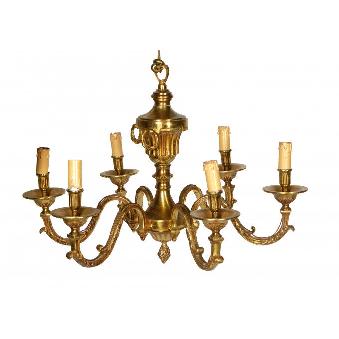 Appraisal: French Gilt Bronze Louis XV Style Six Light Chandelier late