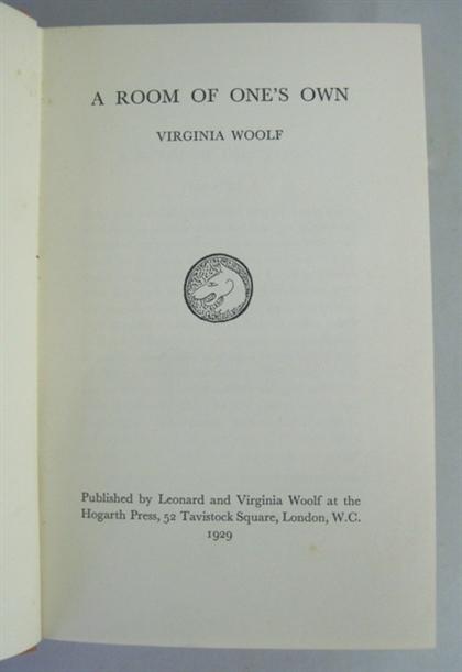 Appraisal: vol Woolf Virginia A Room of One's Own London Hogarth