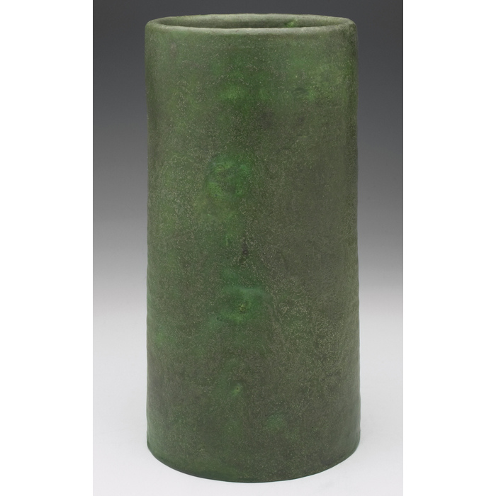 Appraisal: Grueby vase unusual cylindrical form covered in a suspended green