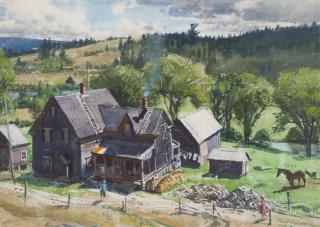 Appraisal: Aiden Lassell Ripley - Riverside Farm watercolor by in This